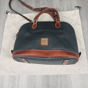 Dooney & Bourke Stone Pebble Leather Zip Zip Satchel Top Handle Green Brown